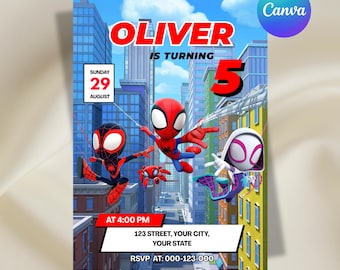 Spider-Man Birthday Invitation, Spidey and His Amazing Friends Birthday Invitation, Kids Birthday Invitation, Digital Canva Template