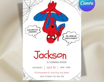 Spider-Man Birthday Invitation, Spider-Man Boys Birthday Party Invitation, Kids Birthday Invitation, Digital Canva Template