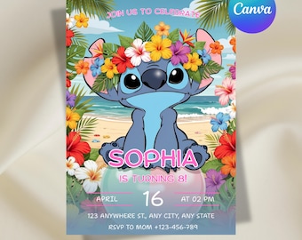 Stitch Birthday Invitation, Stitch Birthday Invitation Template, Kids Birthday Invitation, Editable Canva Template, Digital Download