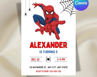 Spider-Man Birthday Invitation, Spider-Man Boys Birthday Party Invitation, Kids Birthday Invitation, Digital Canva Template