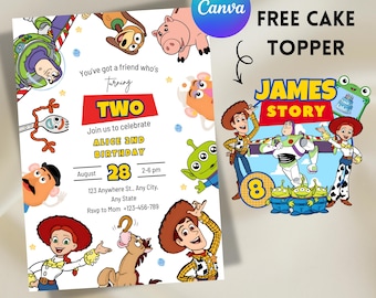 Toy Story Birthday Invitation, Editable Any Age invitation, Toy Story Cake Topper, Editable Canva Template, Digital Download