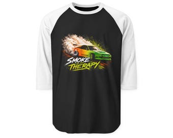 Camiseta raglán con estampado de coche de drift y terapia de humo / Diseño de drift de carreras