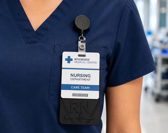 RN Badge Buddy Vertical | 3D Printed Nurse ID Holder, Heartbeat Detail