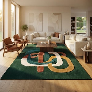 Alfombra de lana tejida a mano / Alfombra moderna abstracta de bucles / Alfombra de lujo para sala de estar / Decoración a medida