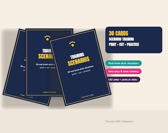 Veterinary Receptionist Training Cards, 30 Front Desk Role-Play Scenarios, PDF