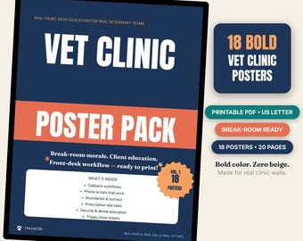 Poster per la reception della clinica veterinaria, 18 modelli di formazione stampabili, PDF