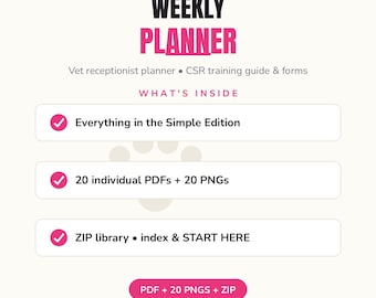 Veterinary Receptionist Weekly Planner and Training Forms, Expanded PDF Bundle