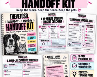 Übergabepaket für Tierarzthelfer/innen (druckbar) | Rückrufprotokoll, Aufgabenübersicht, Patientenaktennotizen, Schulungs-PDF für Kundendienstmitarbeiter/innen