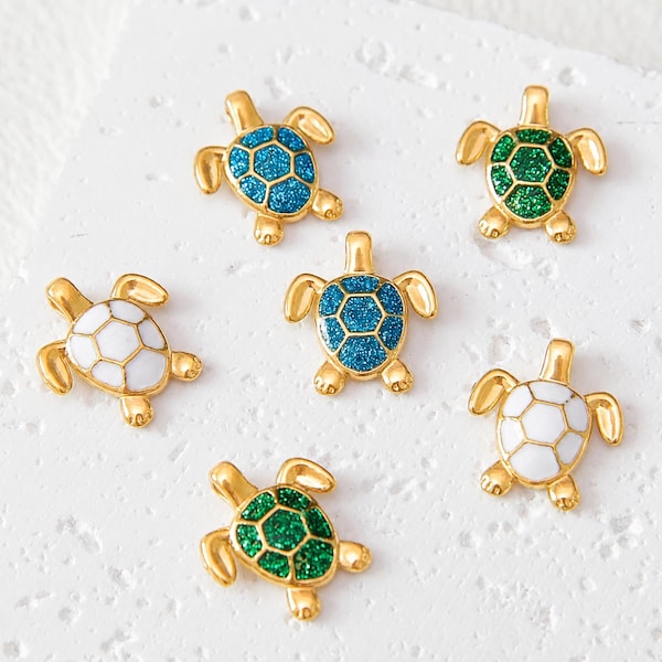 5pcs Enamel Sea Turtle Charms, Stainless Steel Ocean Pendant, DIY Jewelry Making Supplies