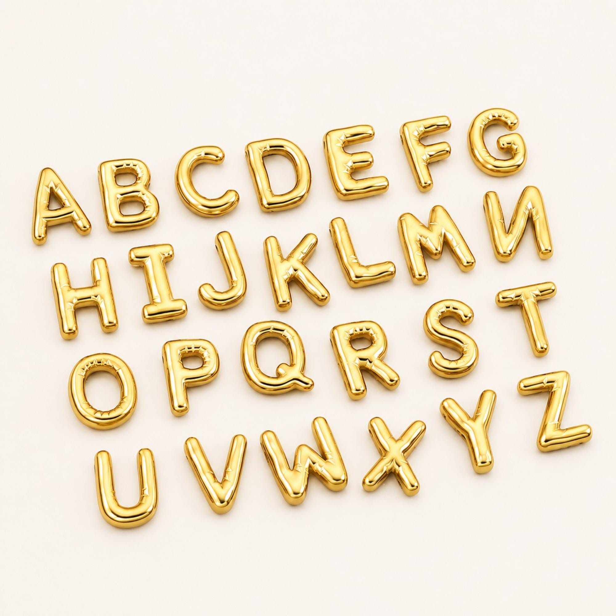 18K Gold Plated Stainless Steel Bubble Letter Beads, Alphabet Charms for Jewelry Making