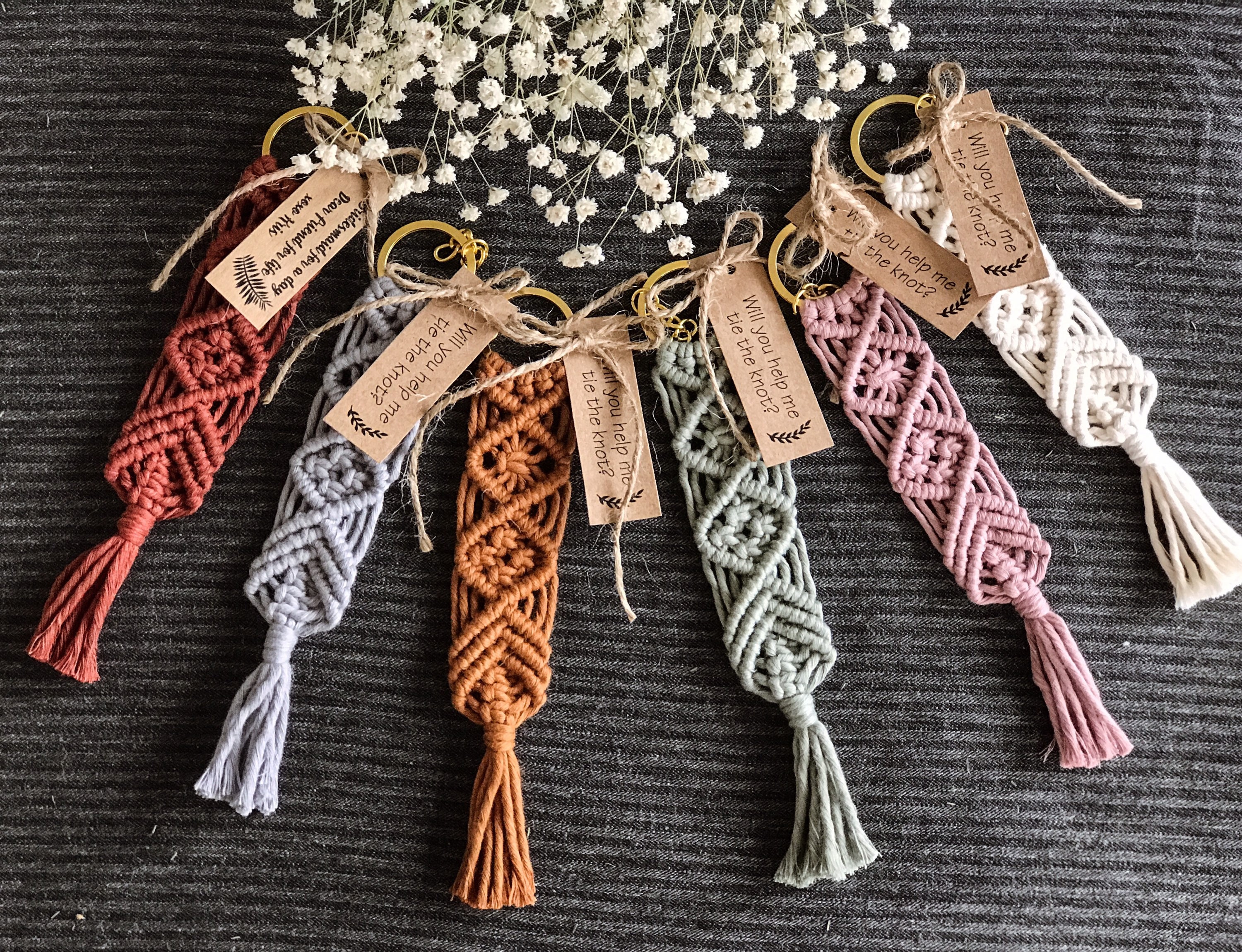 Mixed Colors 10 Pcs Embroidered Heart Keychains With Tassel