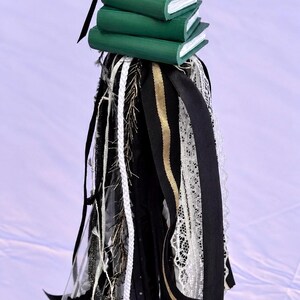 Book Stack Ribbon Charm | Bookish Car Mirror Hanger | Reader Bag Charm,