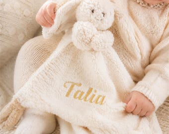 Custom Baby Bunny Lovey with Name | Personalized Security Blanket for Newborn Baby Girl Boy | Soft Plush Comforter Gift