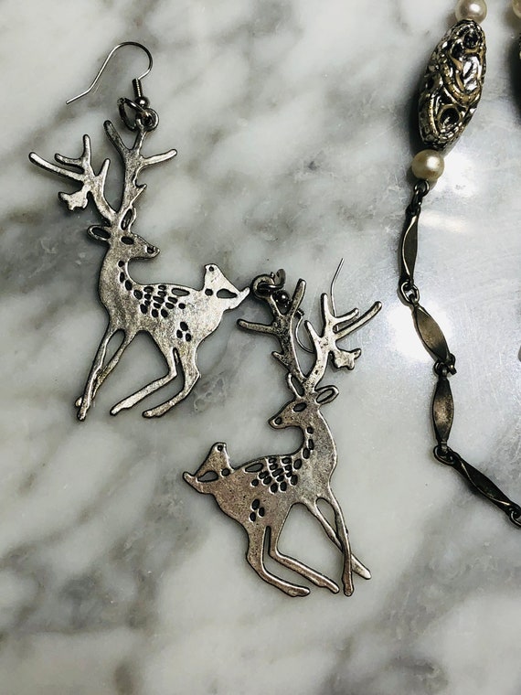 Antique Tassel Necklace Or REINDEER Earrings . Si… - image 7