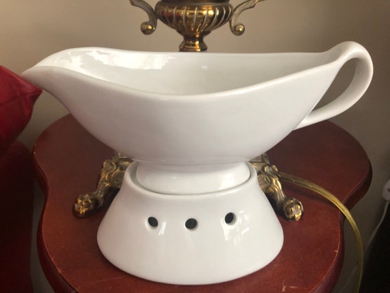 Vintage Gravy Boat With Warmer, Tea Lite. White Ceramic. INFINITY Product  From the 90s. 