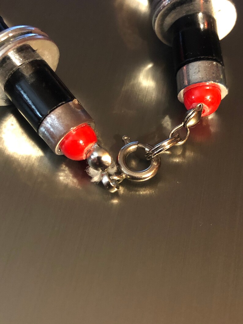 CHUNKY STATEMENT NECKLACE retro 29 inches long Vivid Red Vintage from the 70/'s Black and silver accents Free Ship.