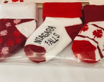 Baby Socks. Canada Souvenir, Niagara Falls socks for Newborn to 5 months
