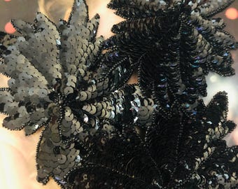 BLACK SEQUIN APPLIQUÉS. Set of 3. Perfect for evening dresses, wedding , assorted sewing projects. Vintage item