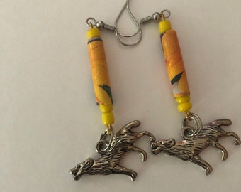 Wolf earrings. Made in Canada. With pretty citrine crystal accents