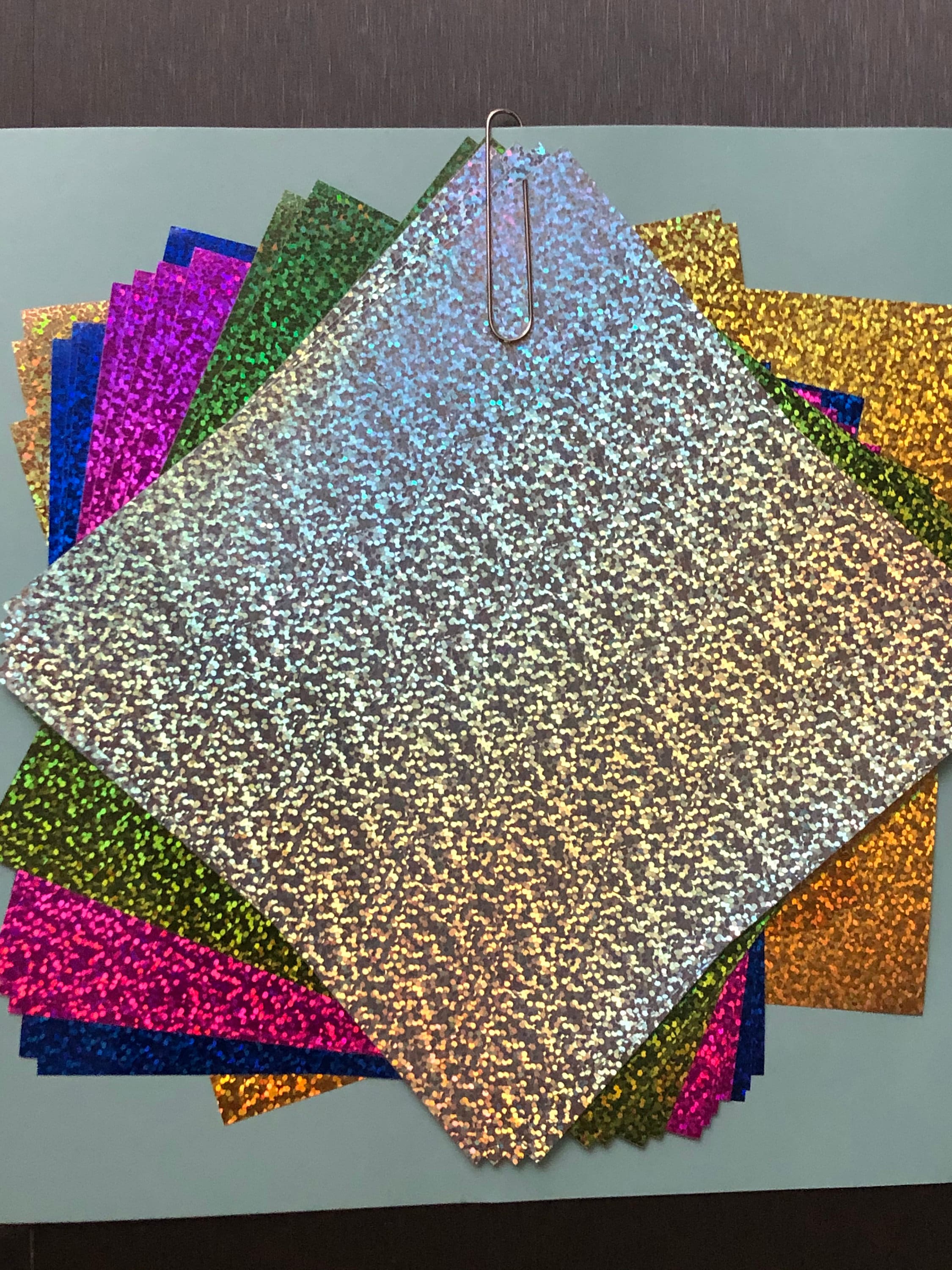 Holographic Paper, 12 sheets of 6 x 6 inches, Assorted Colours