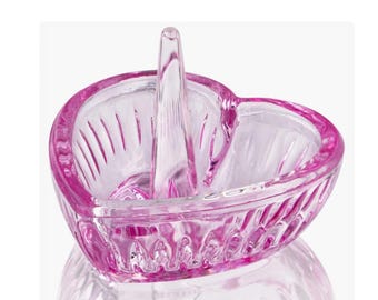 RING HOLDER. PINK Lead Crystal & Glass Vintage. Holder.  Ships from Canada