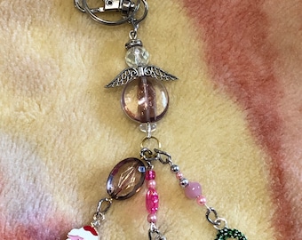 ANGEL Purse Dangle, with CHRISTMAS charms, Great Key chain Ring. Handmade