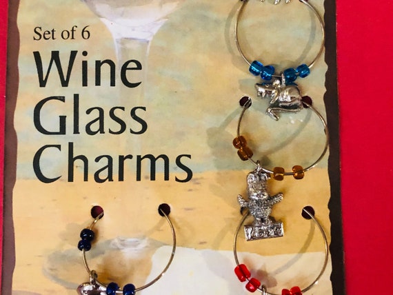 Beautiful Wine Glass Charm Rings Set Of 6 VINTAGE PENDANT/CHARMS