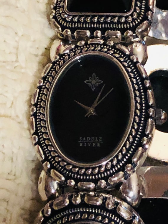 Vintage black glass bracelet watch brand- Saddle … - image 4