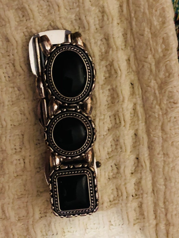 Vintage black glass bracelet watch brand- Saddle … - image 6