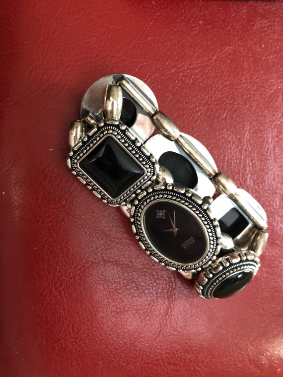 Vintage Black Glass Bracelet Watch Brand- Saddle River, From  display picture 1
