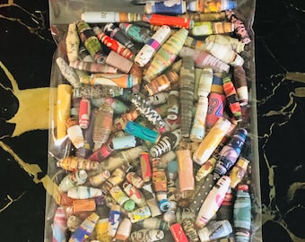 85 PAPER BEADS for making jewelry, crafts, suncatchers, etc.  many assorted paper crafts, collages. HANDMADE items. Ships from Canada