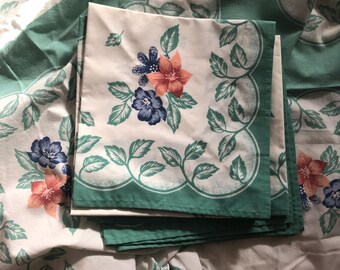 Retro Floral Tablecloth Set: Handmade 80s Extra-Long (190x112)