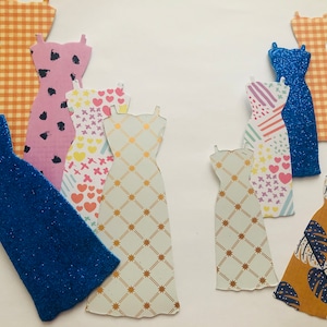 Robes de soirée en papier rétro, lot de 24 pièces, 2 tailles incluses découpées en papier