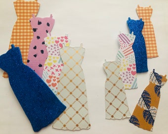Retro Paper Party Dresses, set of 24 pieces, 2 sizes included  paper die cuts
