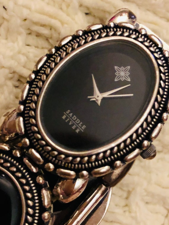 Vintage black glass bracelet watch brand- Saddle … - image 8