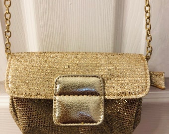 Gold Wedding Purse with chain. Vintage item. Free Shipping