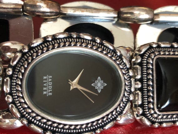 Vintage black glass bracelet watch brand- Saddle … - image 10