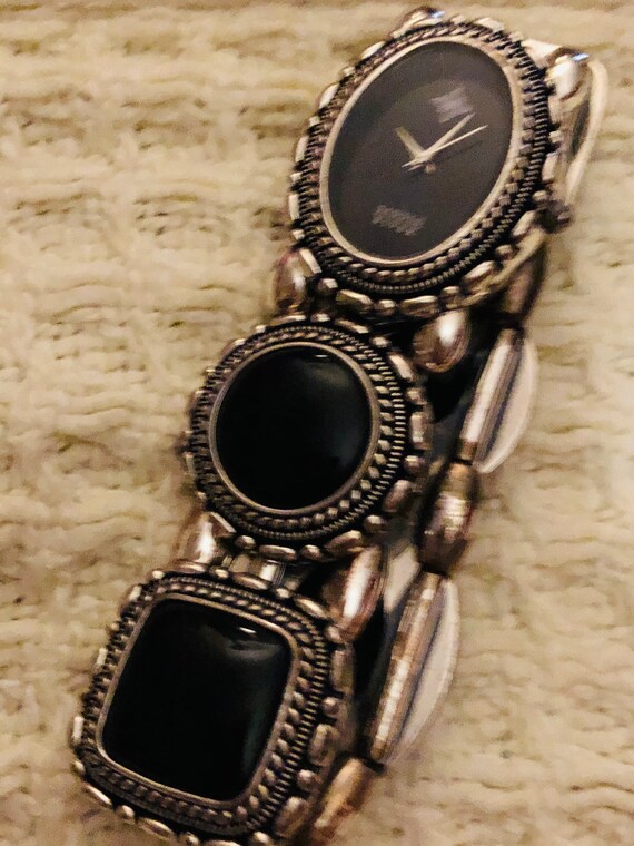 Vintage black glass bracelet watch brand- Saddle … - image 2