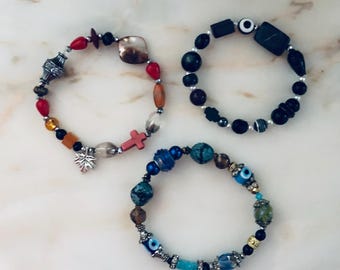MENS BRACELETS assorted beads, Random Colours  3 to choose from HANDMADE in Canada