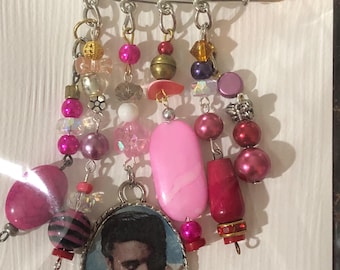 ELVIS Pin brooch. VALENTINE Gift. Kilt pin brooch for scarf, bag.,purse hats.  Handmade very unique in Pinks.