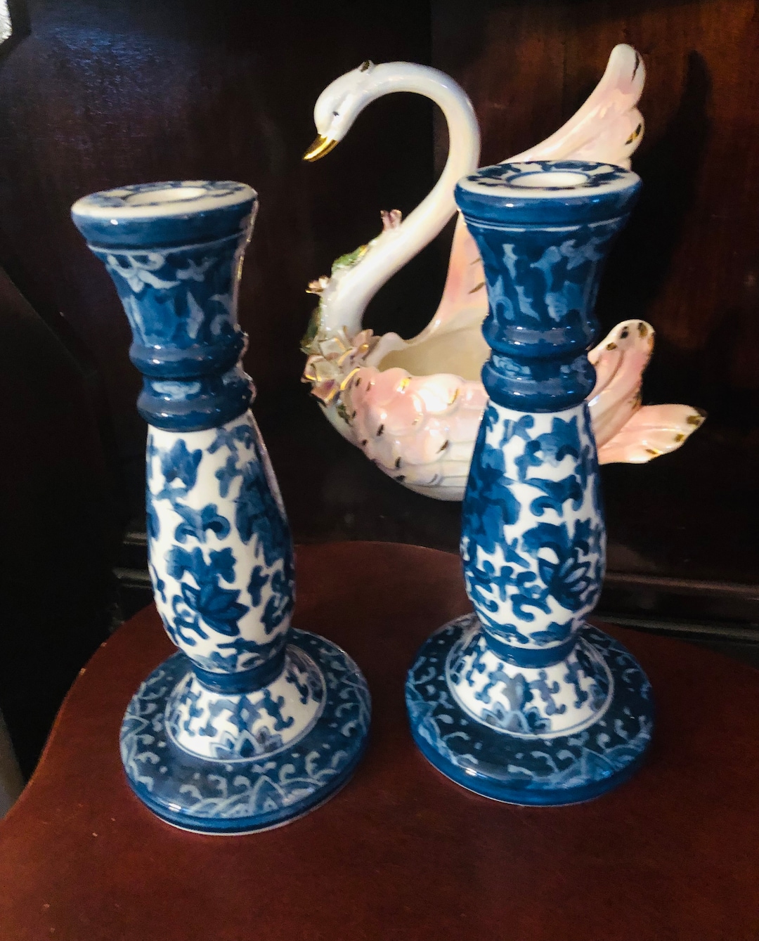 Blue and White CANDLESTICKS Vintage Eatons. Ceramic From the Etsy