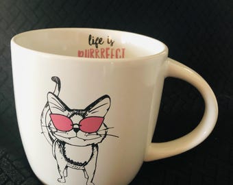 CAT MUG funny cat on front, Vintage soup mug or coffee mug