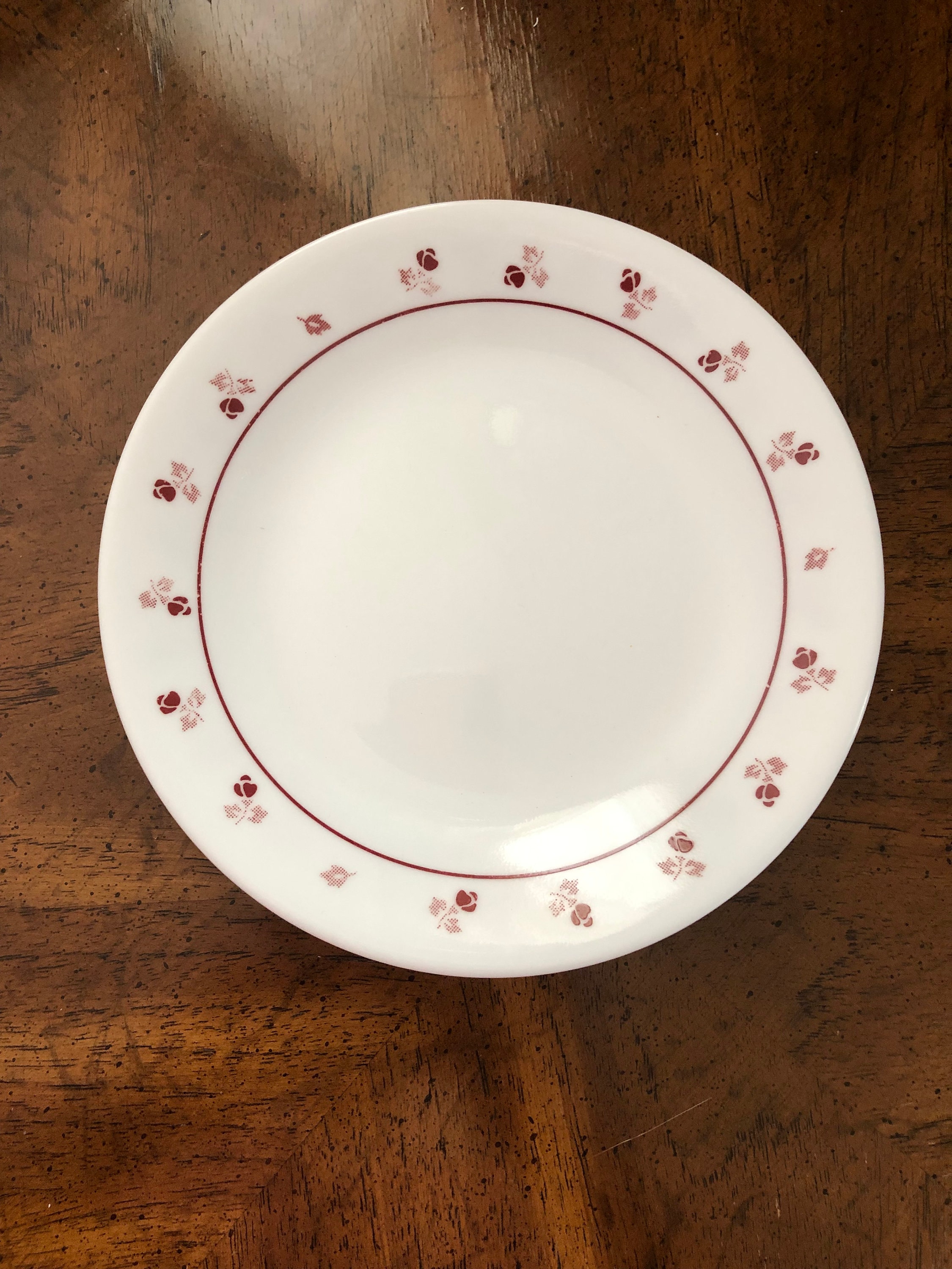 Vintage Corelle burgundy roses, set of 2 bread and butter plates.