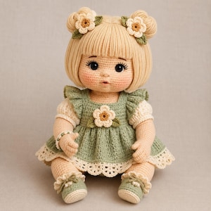 Sage Blossom Crochet Doll Pattern – Amigurumi Baby Girl PDF