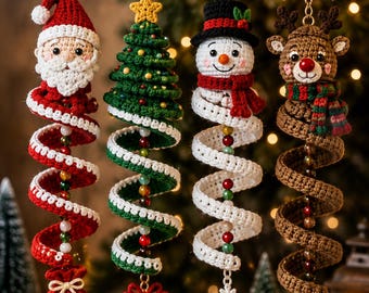 Adornos navideños de ganchillo en espiral: Papá Noel, árbol, muñeco de nieve, reno (patrón en PDF)