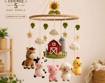 Patrón de móvil de ganchillo amigurumi "Amigos de la Granja" (Descarga en PDF)