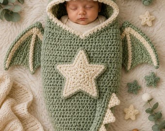 Patrón de capullo de dragón a crochet, saco de dormir para fotos de recién nacidos (descarga en PDF)