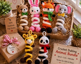 Patrón de amigurumi de cola en espiral en formato PDF, paquete de animales del bosque (oso, conejo, zorro).