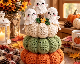 Patrón de amigurumi de fantasma calabaza apilada (PDF)