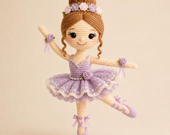 Patrón de muñeca bailarina de ganchillo, tutorial de corona floral de amigurumi (descarga en PDF)
